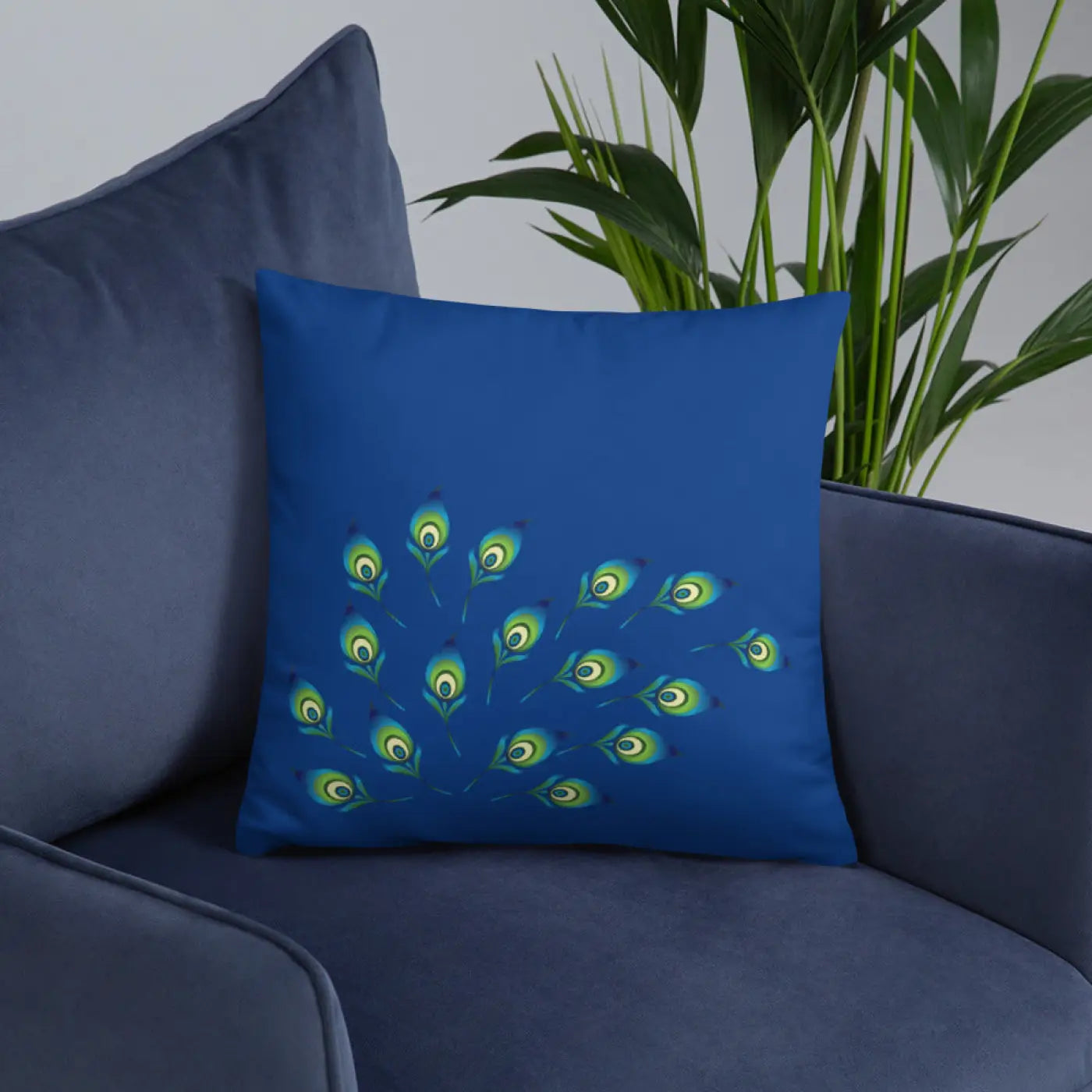 Graphic Peacock Feathers Pillow - Insert Included - DipaliZ