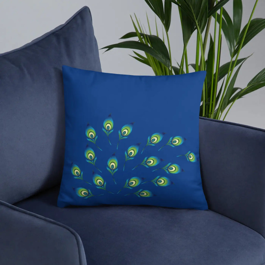 Graphic Peacock Feathers Pillow - Insert Included - DipaliZ