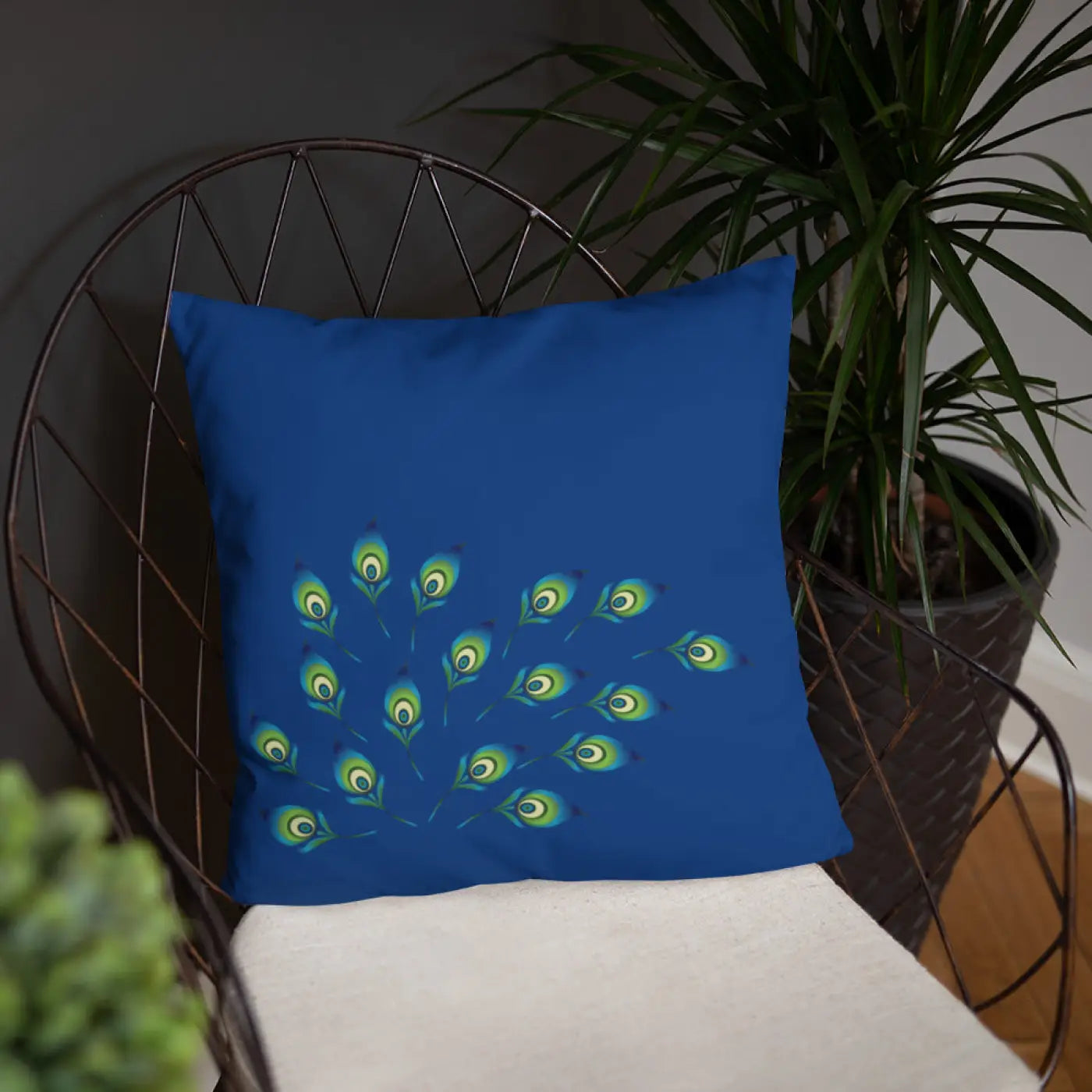Graphic Peacock Feathers Pillow - Insert Included - DipaliZ