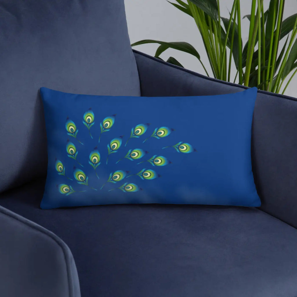 Graphic Peacock Feathers Pillow - Insert Included - DipaliZ