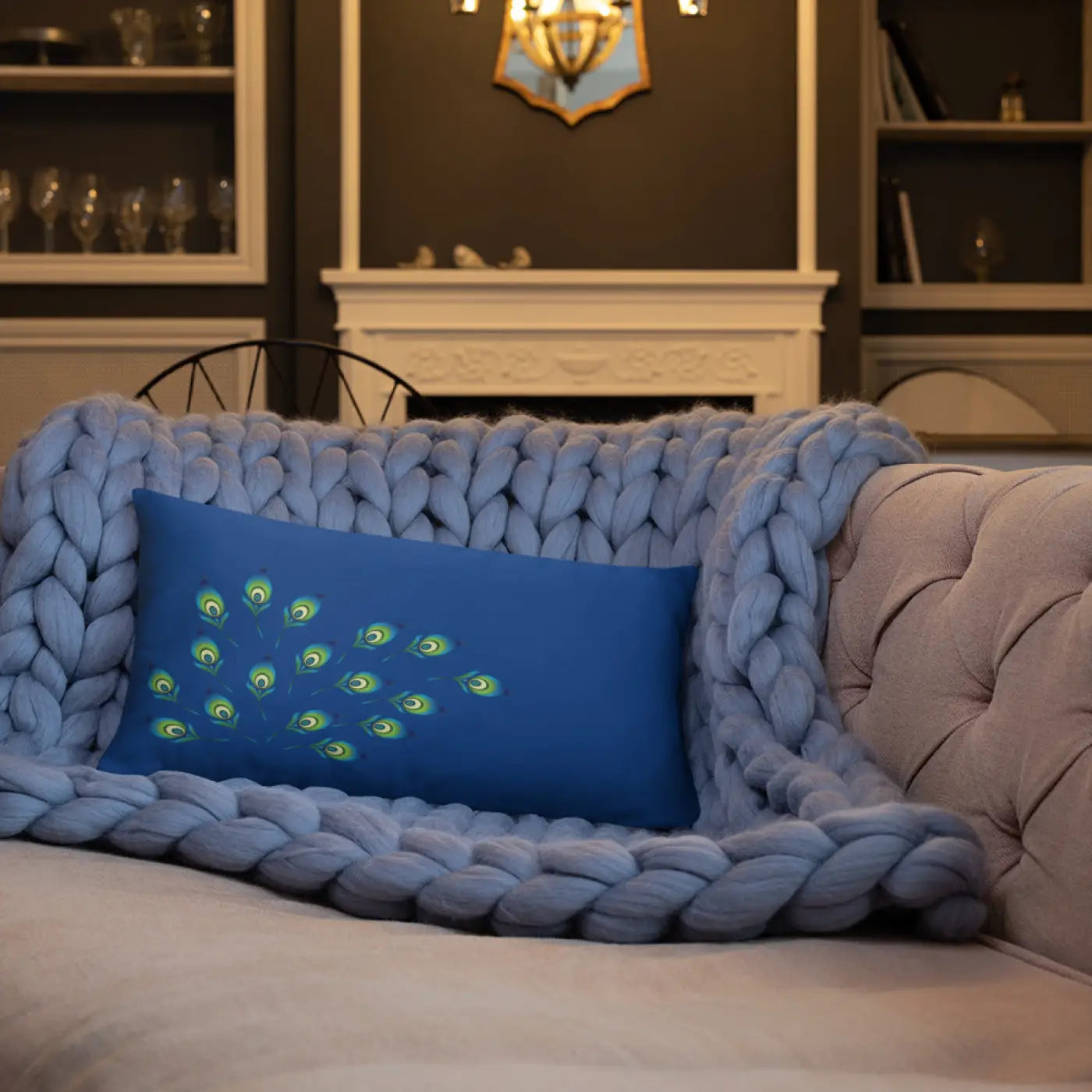 Graphic Peacock Feathers Pillow - Insert Included - DipaliZ