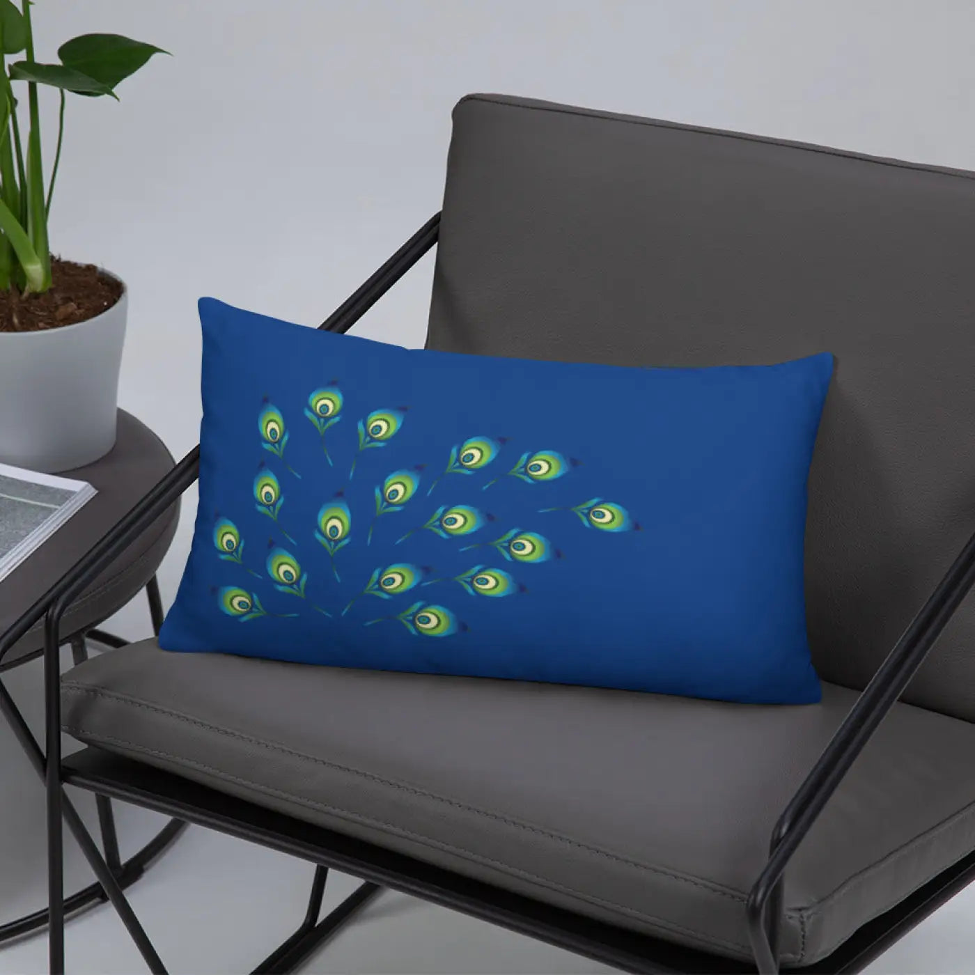 Graphic Peacock Feathers Pillow - Insert Included - DipaliZ