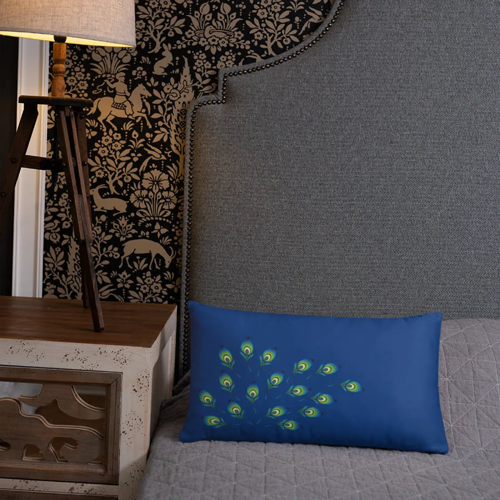 Graphic Peacock Feathers Pillow - Insert Included - DipaliZ