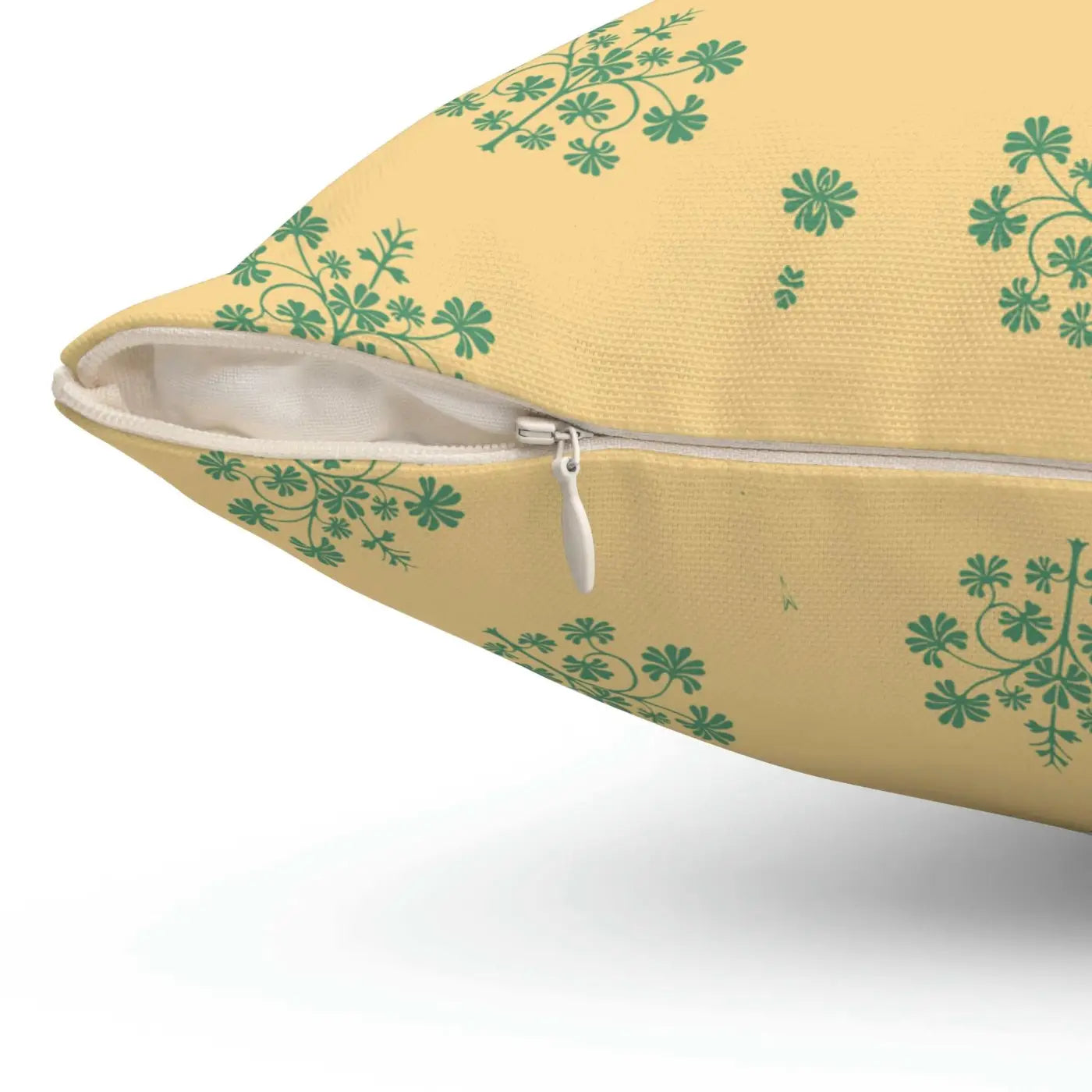 Polyester Square Pillow - Green Flowers on Yellow - DipaliZ