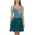 Green Wavy Skater Dress - Leafy Print Design - DipaliZ