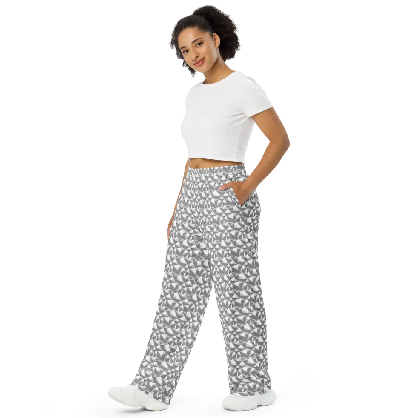 Wide Leg Pants - Grey and White Abstract Pattern - DipaliZ