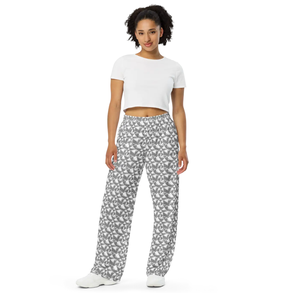 Wide Leg Pants - Grey and White Abstract Pattern - DipaliZ