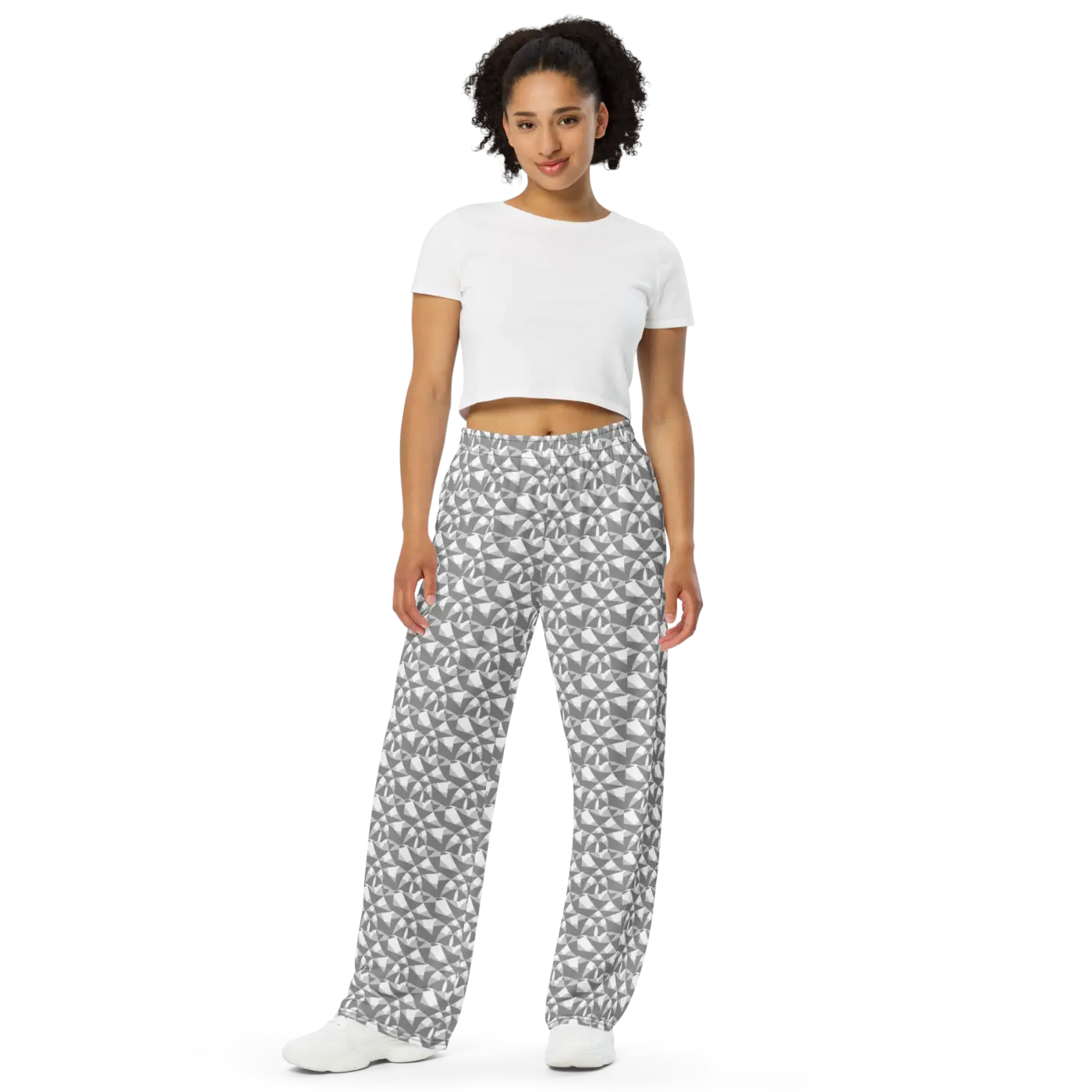 Wide Leg Pants - Grey and White Abstract Pattern - DipaliZ