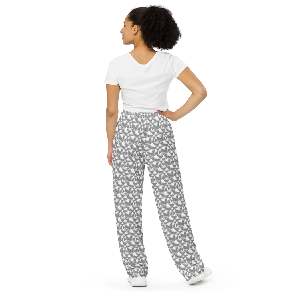 Wide Leg Pants - Grey and White Abstract Pattern - DipaliZ