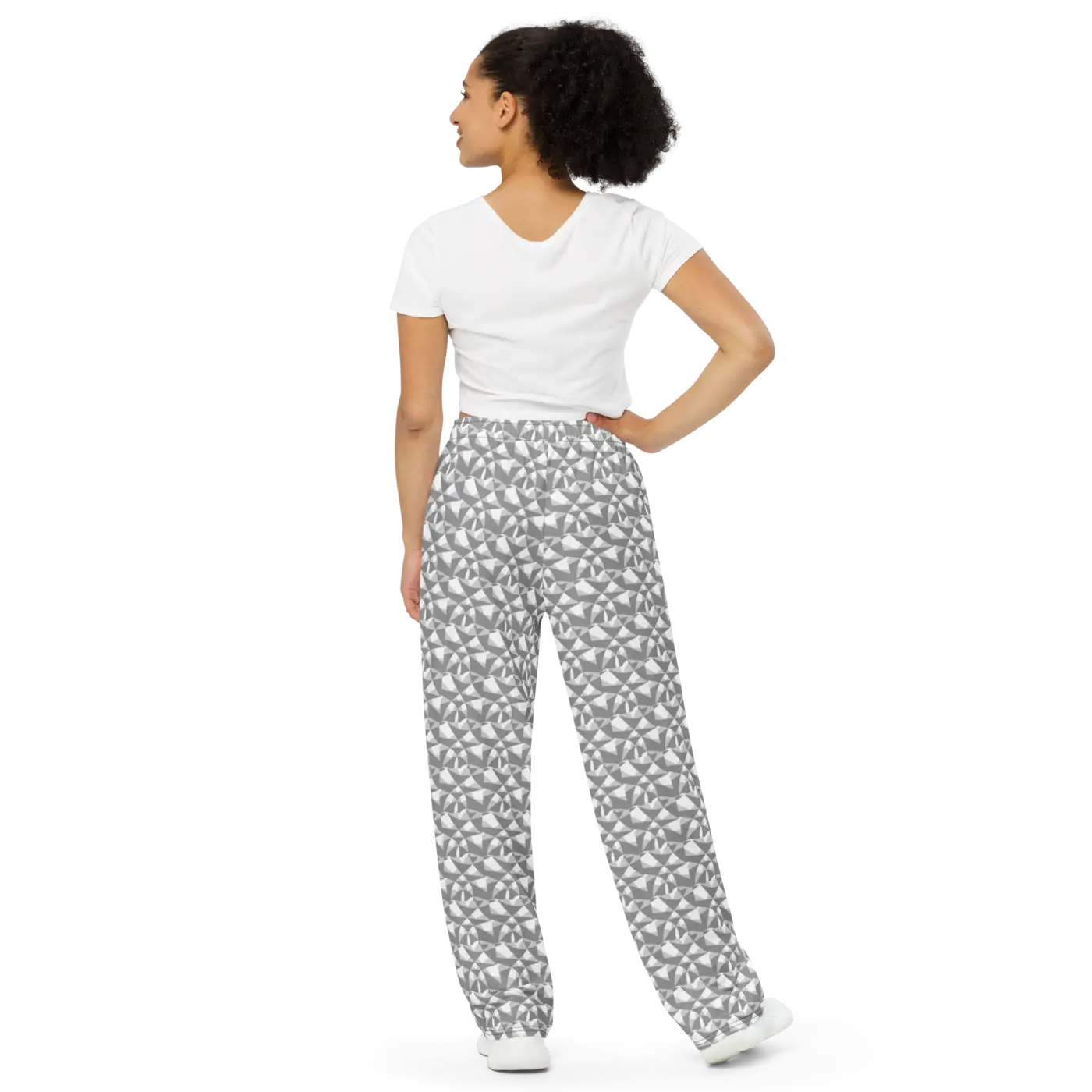 Wide Leg Pants - Grey and White Abstract Pattern - DipaliZ