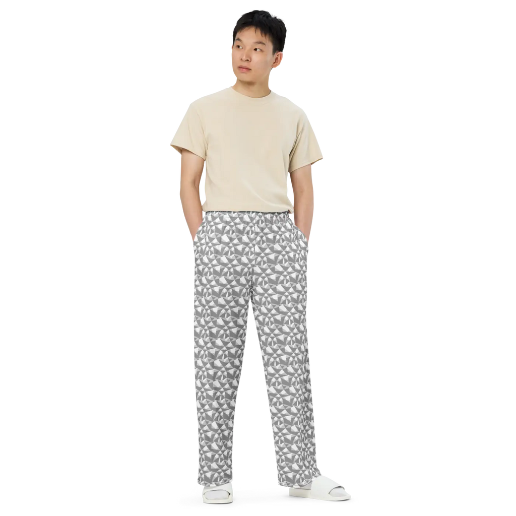 Wide Leg Pants - Grey and White Abstract Pattern - DipaliZ