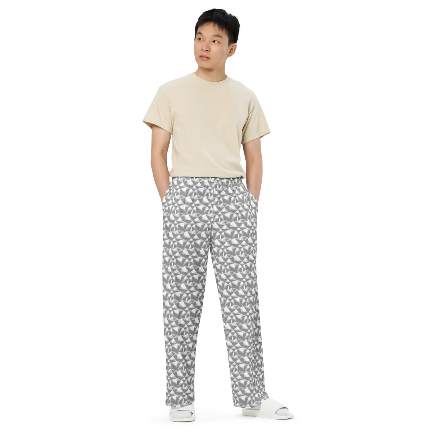 Wide Leg Pants - Grey and White Abstract Pattern - DipaliZ