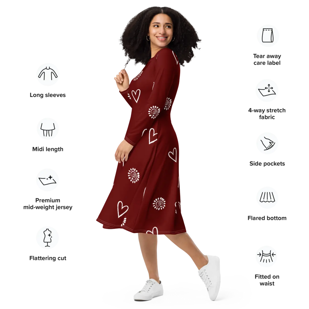 Long Sleeve Midi Dress - Showstopping Runway Style - DipaliZ