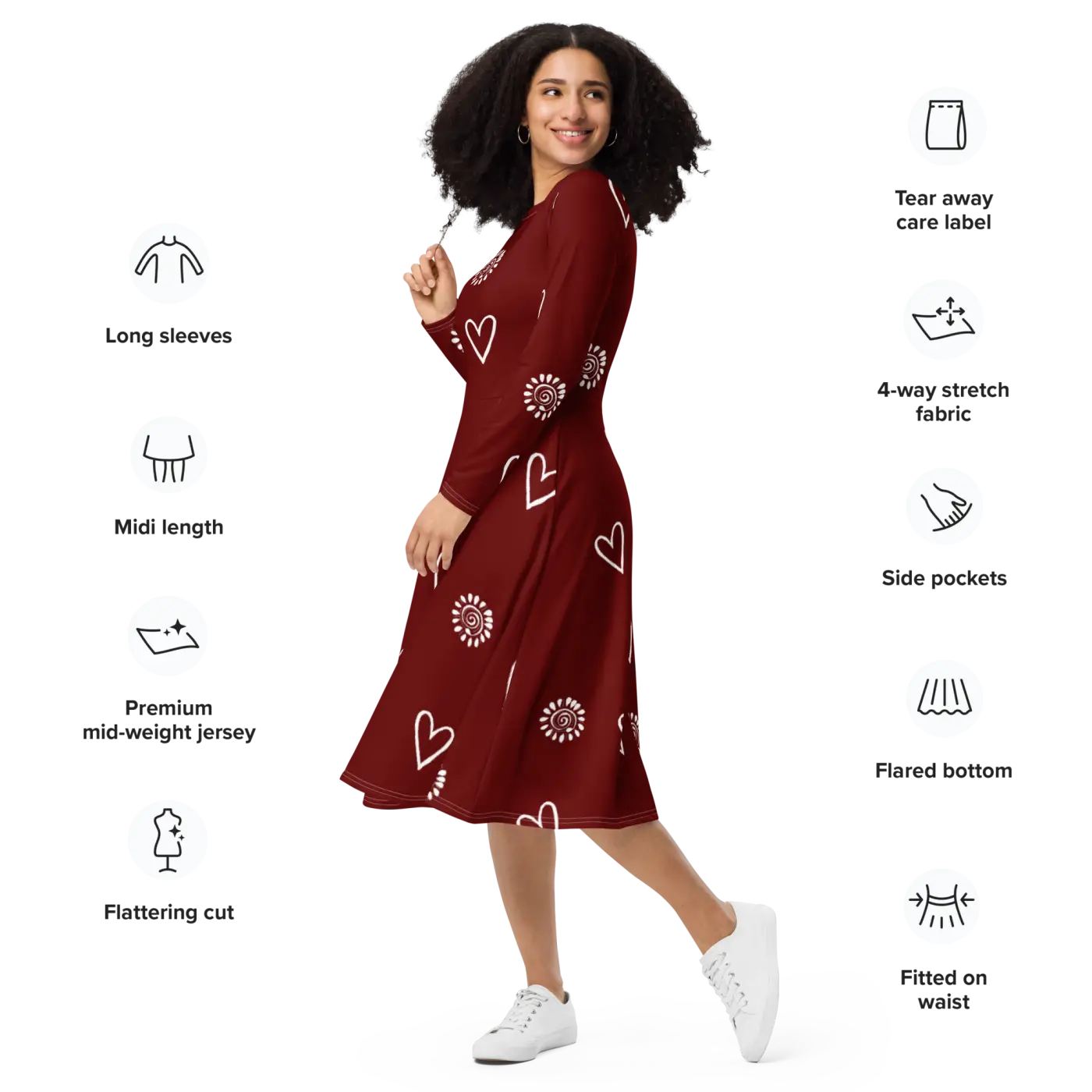 Long Sleeve Midi Dress - Showstopping Runway Style - DipaliZ