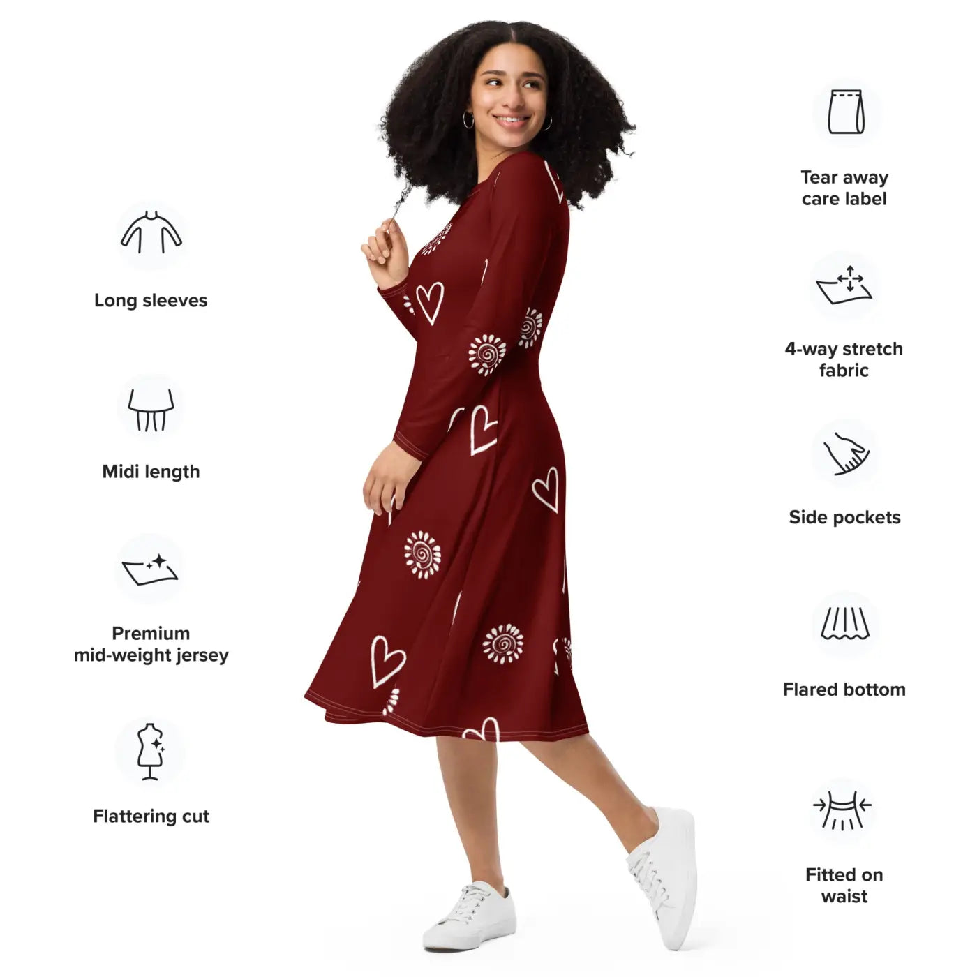 Long Sleeve Midi Dress - Showstopping Runway Style - DipaliZ