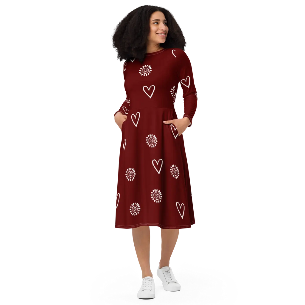 Long Sleeve Midi Dress - Showstopping Runway Style - DipaliZ