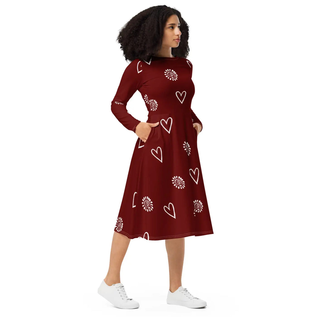 Long Sleeve Midi Dress - Showstopping Runway Style - DipaliZ