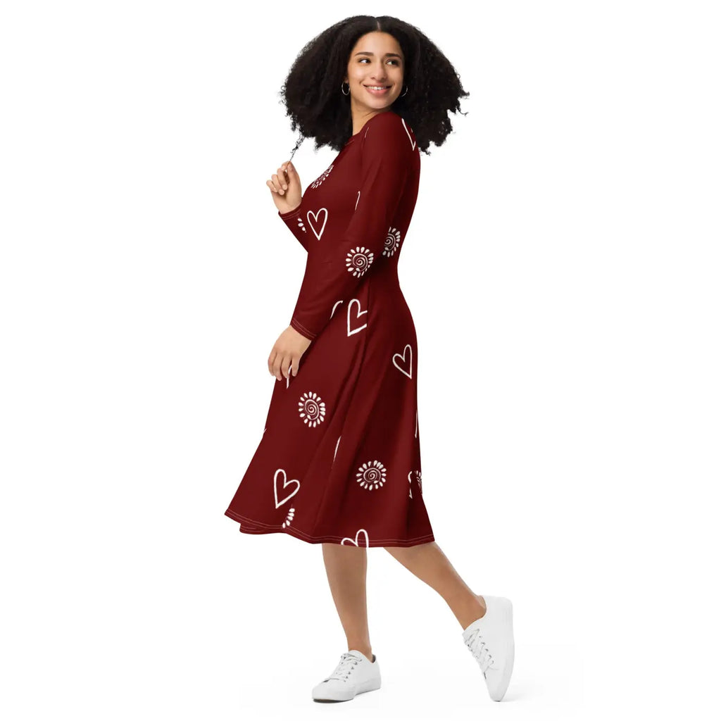 Long Sleeve Midi Dress - Showstopping Runway Style - DipaliZ