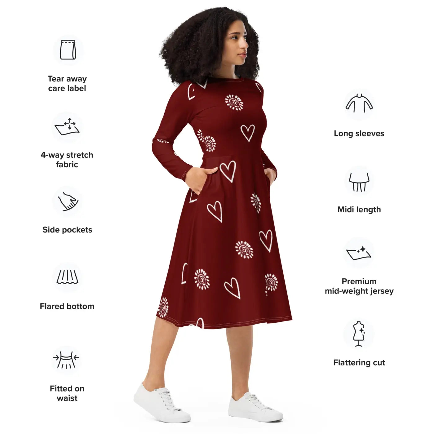 Long Sleeve Midi Dress - Showstopping Runway Style - DipaliZ