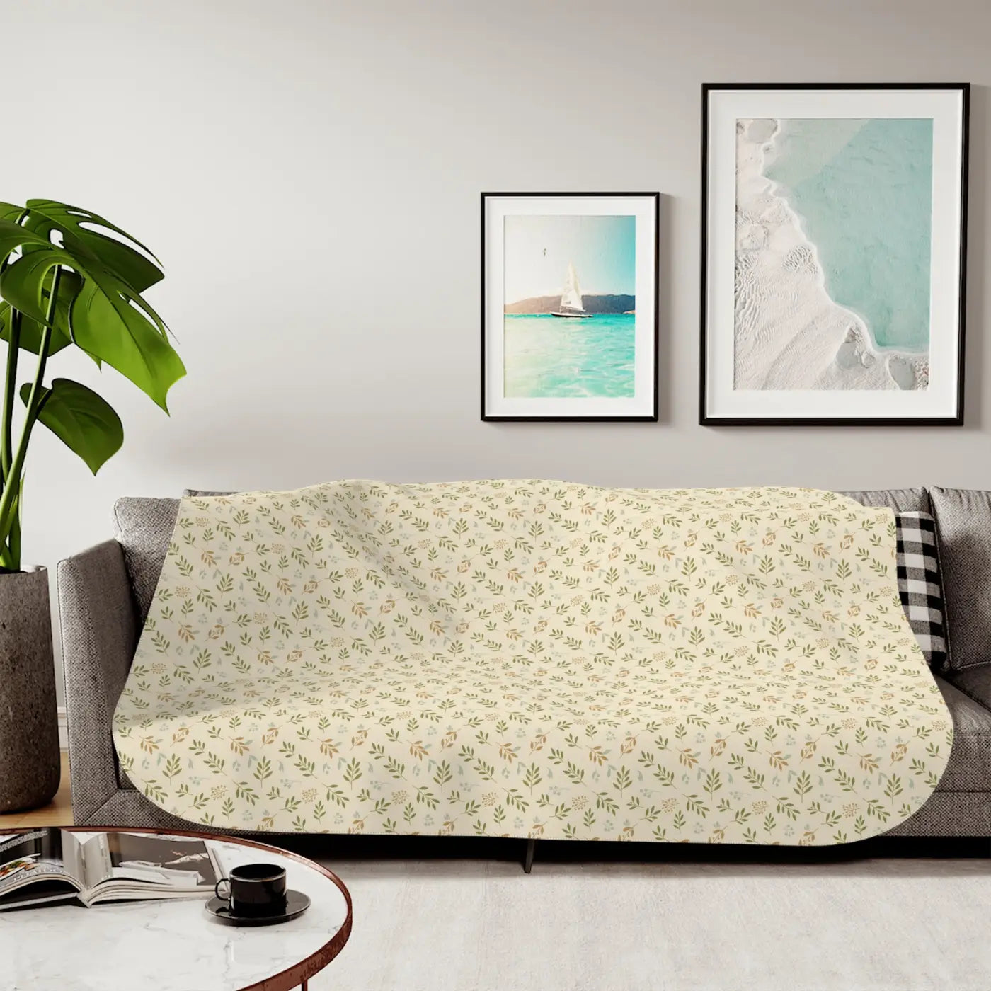 Sherpa Blanket - Two Tone Palm Leaves Print - DipaliZ