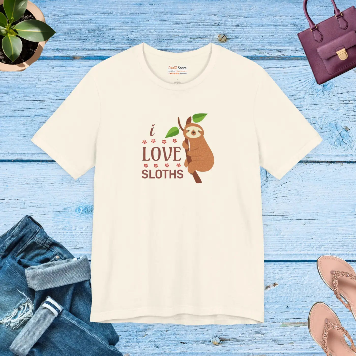 I Love Sloths T-Shirt - Soft Unisex Cotton Tee - DipaliZ