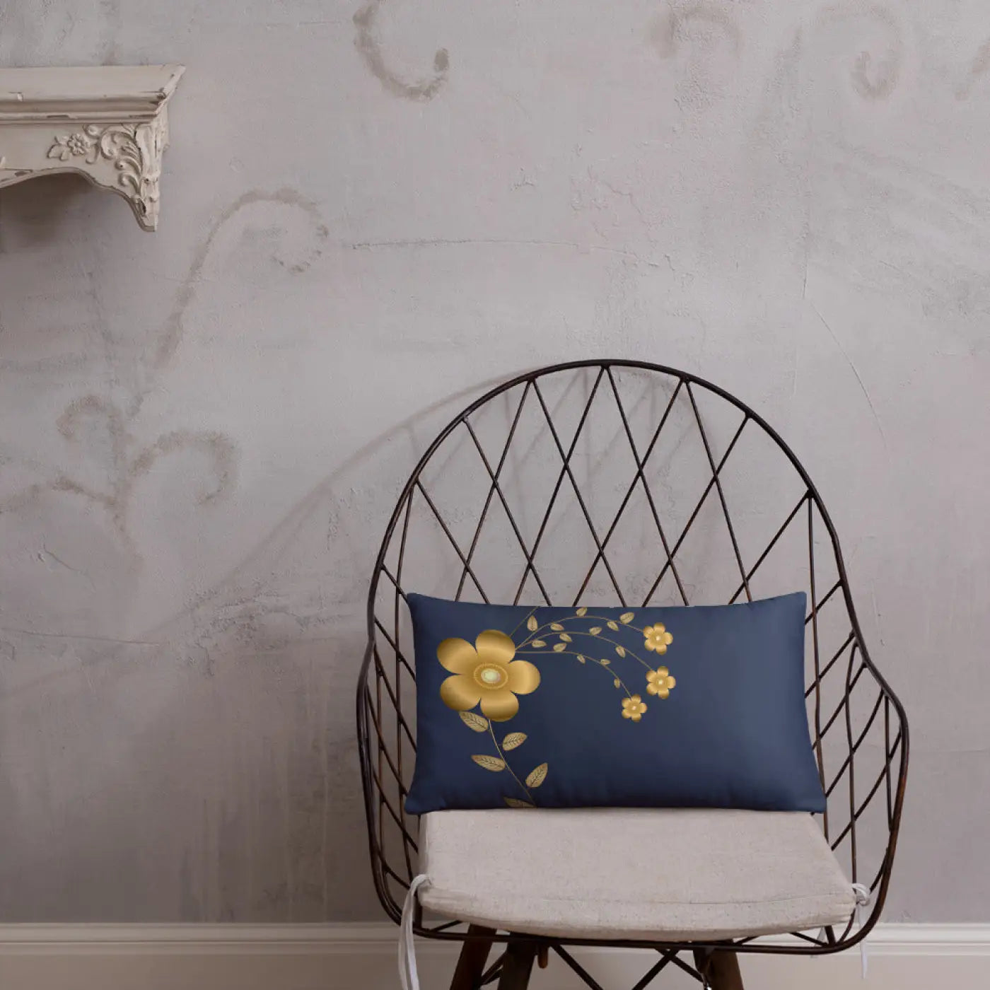 Navy Blue Throw Pillow - Lovely Floral Design - DipaliZ