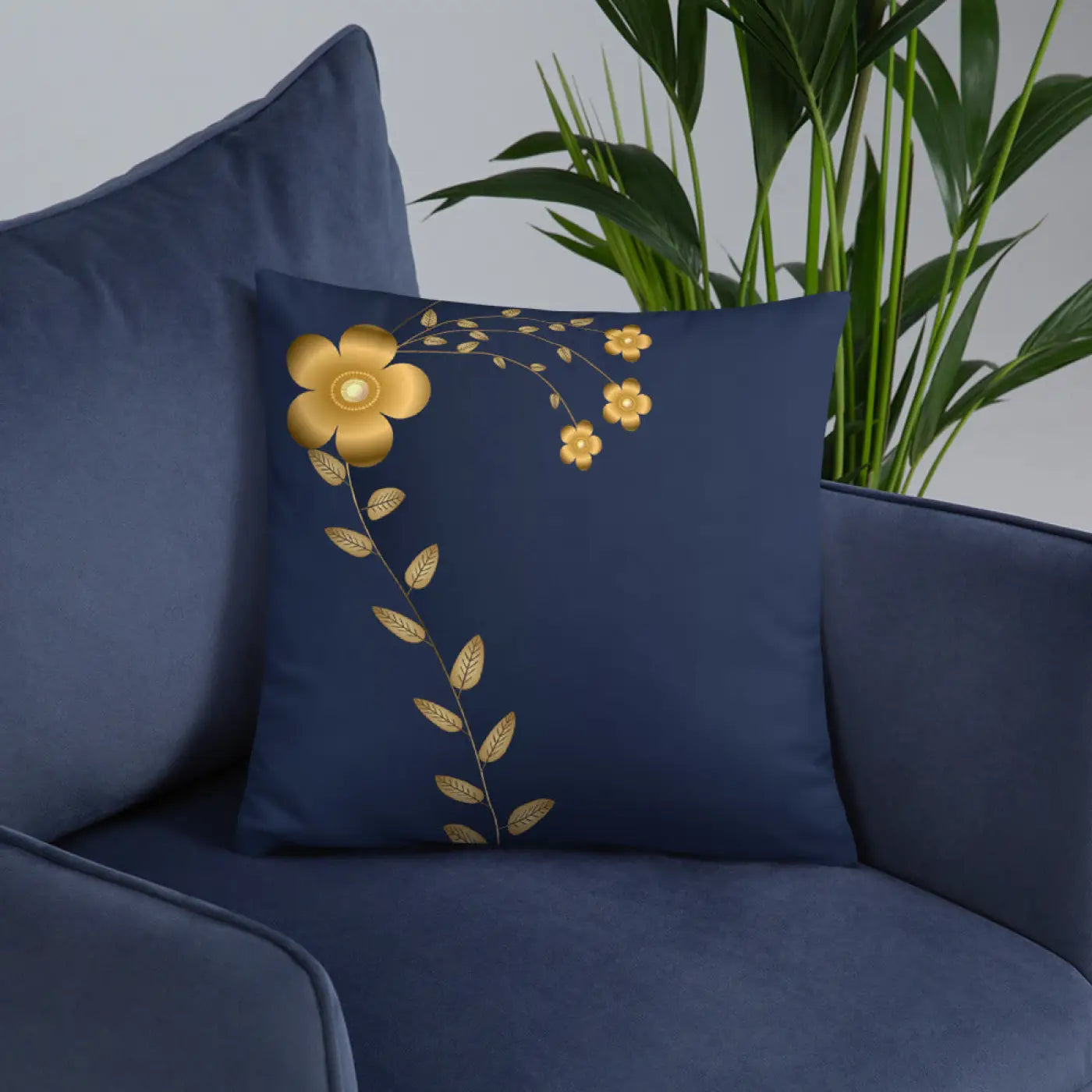 Navy Blue Throw Pillow - Lovely Floral Design - DipaliZ