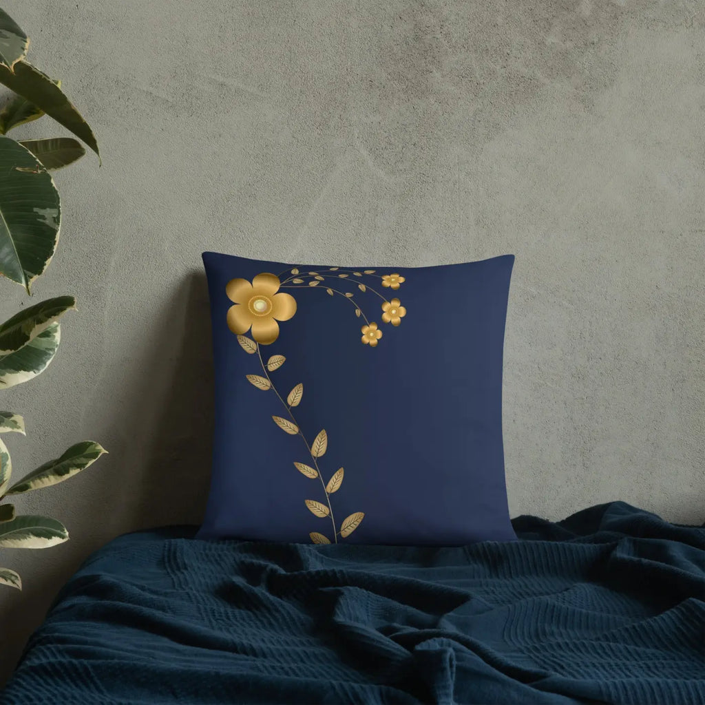 Navy Blue Throw Pillow - Lovely Floral Design - DipaliZ