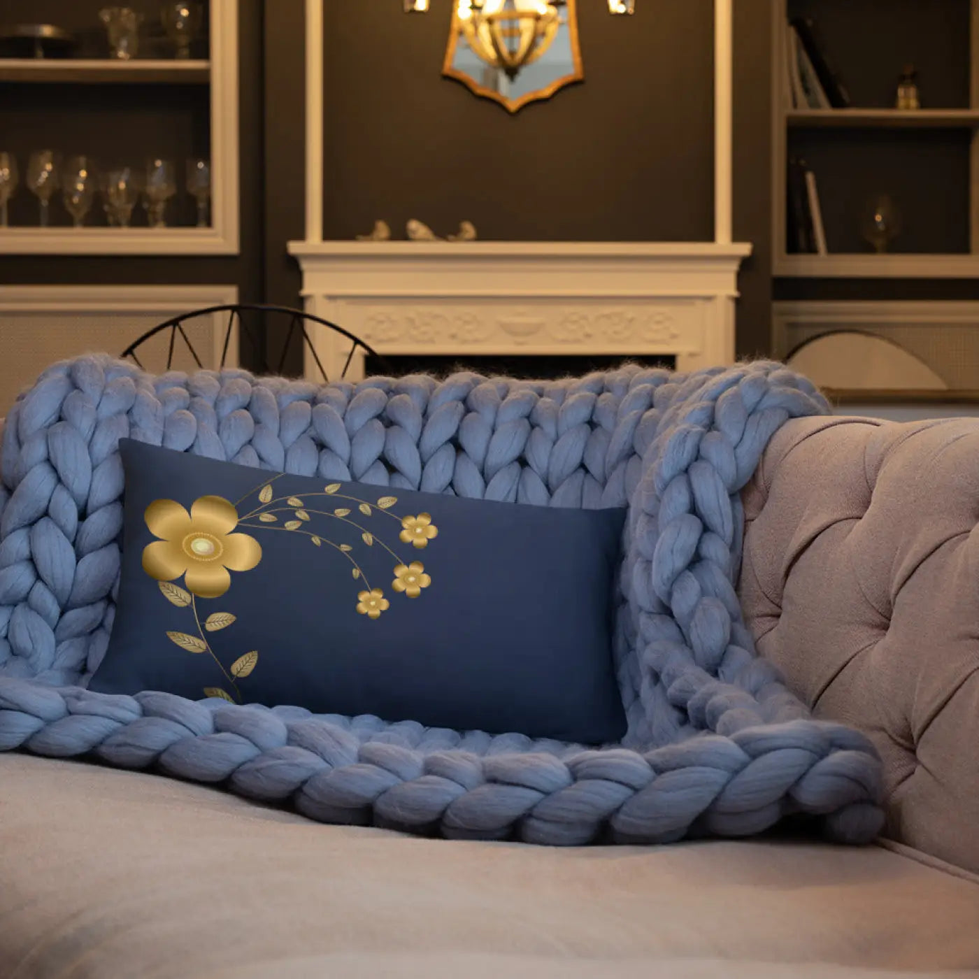 Navy Blue Throw Pillow - Lovely Floral Design - DipaliZ