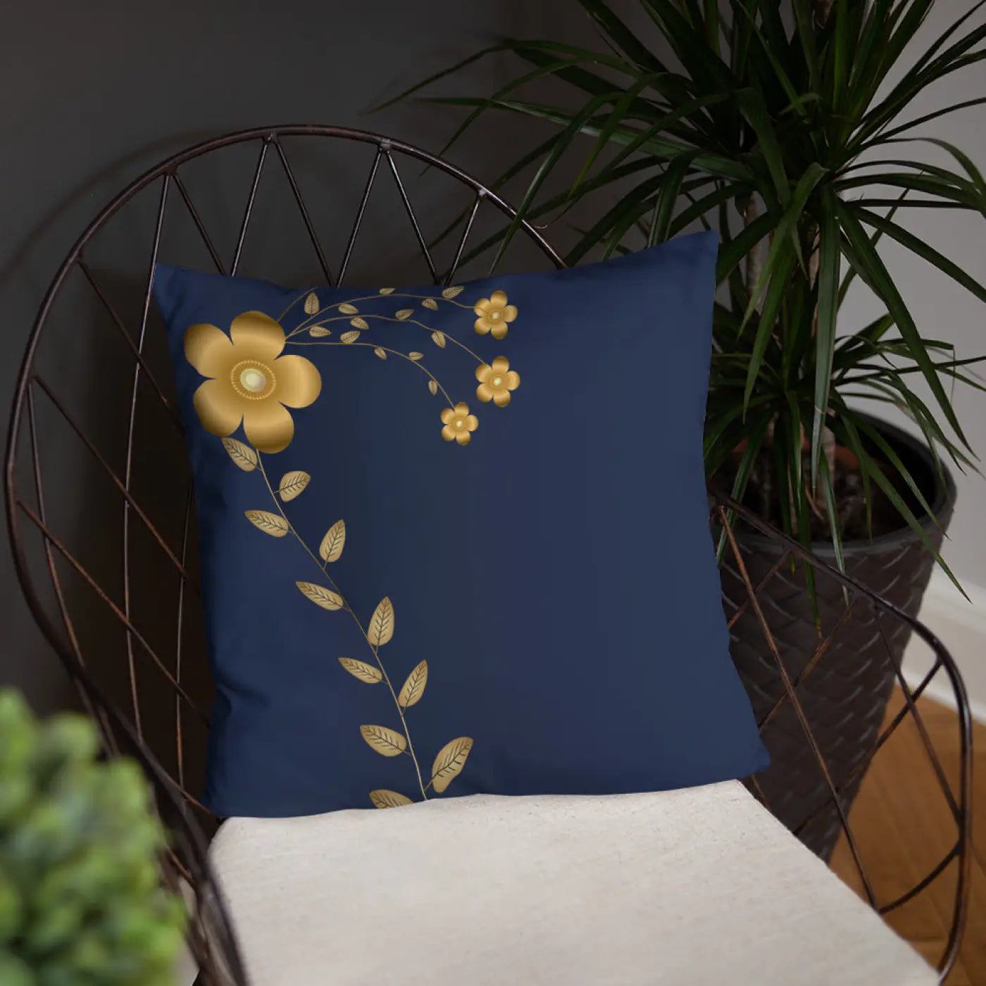Navy Blue Throw Pillow - Lovely Floral Design - DipaliZ