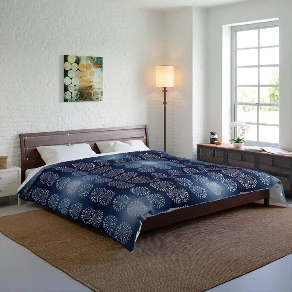 Navy Blue Mandal Pattern Blanket - Cozy Eco-Friendly Gifts - DipaliZ