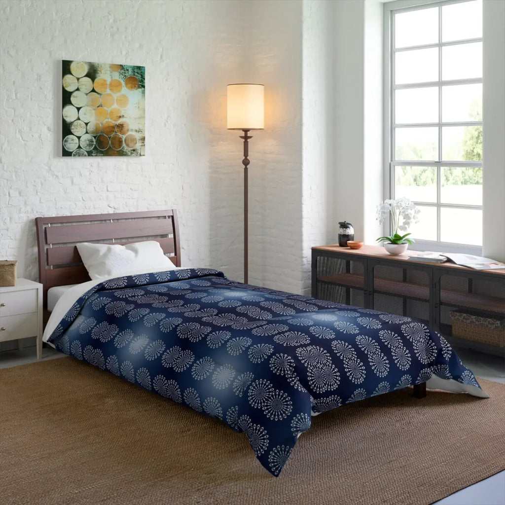 Navy Blue Mandal Pattern Blanket - Cozy Eco-Friendly Gifts - DipaliZ
