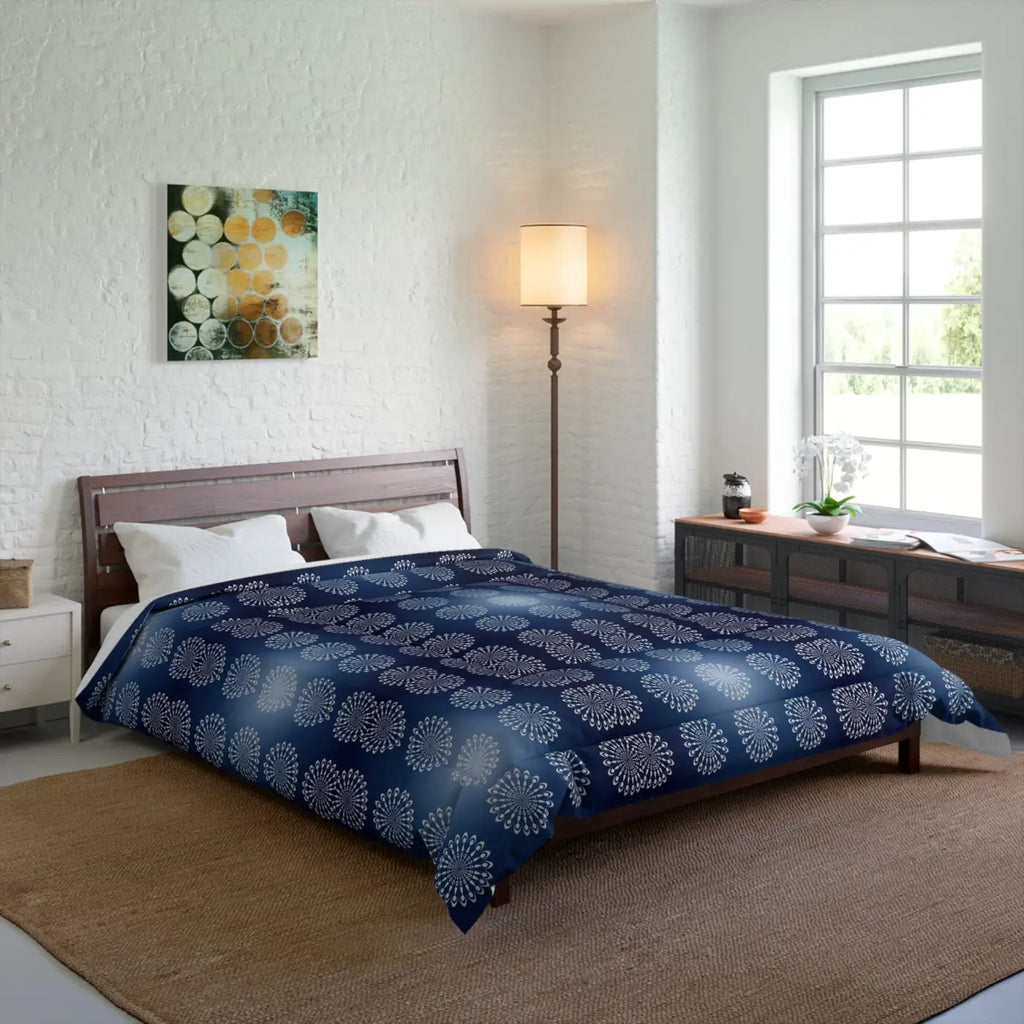 Navy Blue Mandal Pattern Blanket - Cozy Eco-Friendly Gifts - DipaliZ