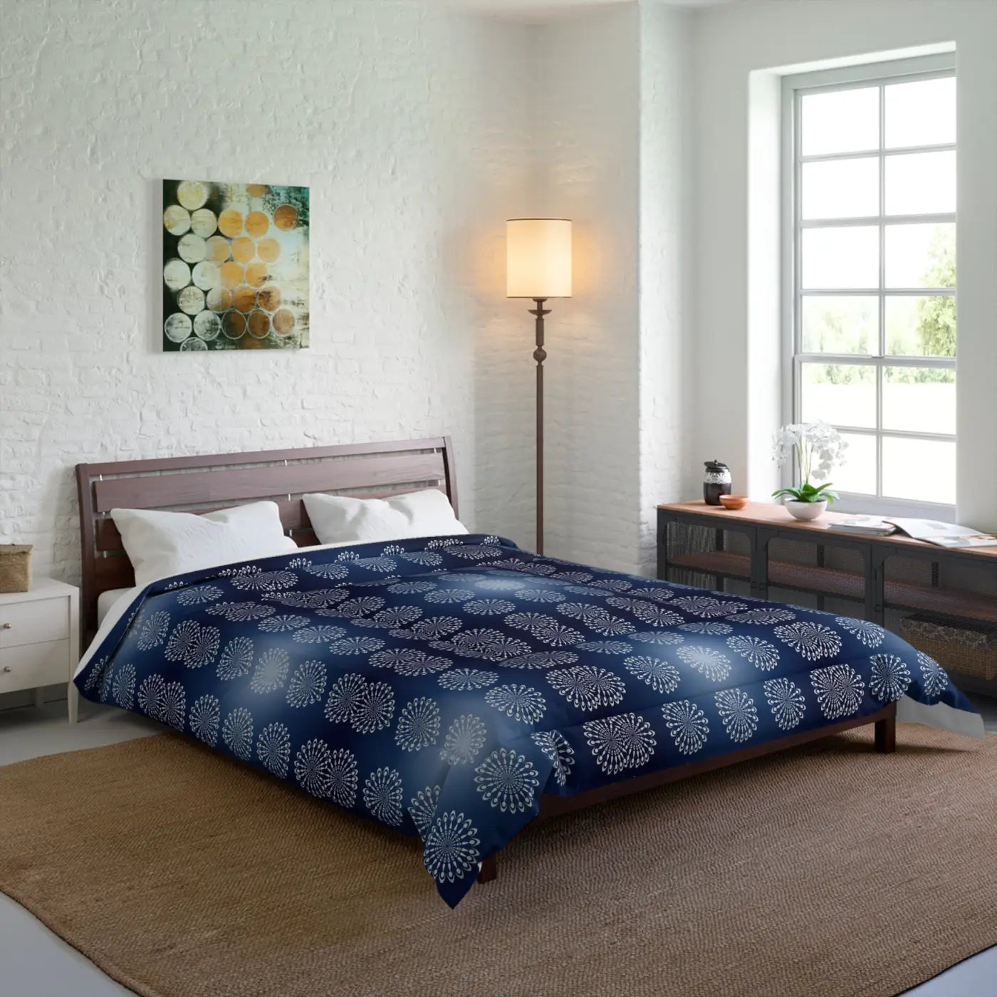 Navy Blue Mandal Pattern Blanket - Cozy Eco-Friendly Gifts - DipaliZ