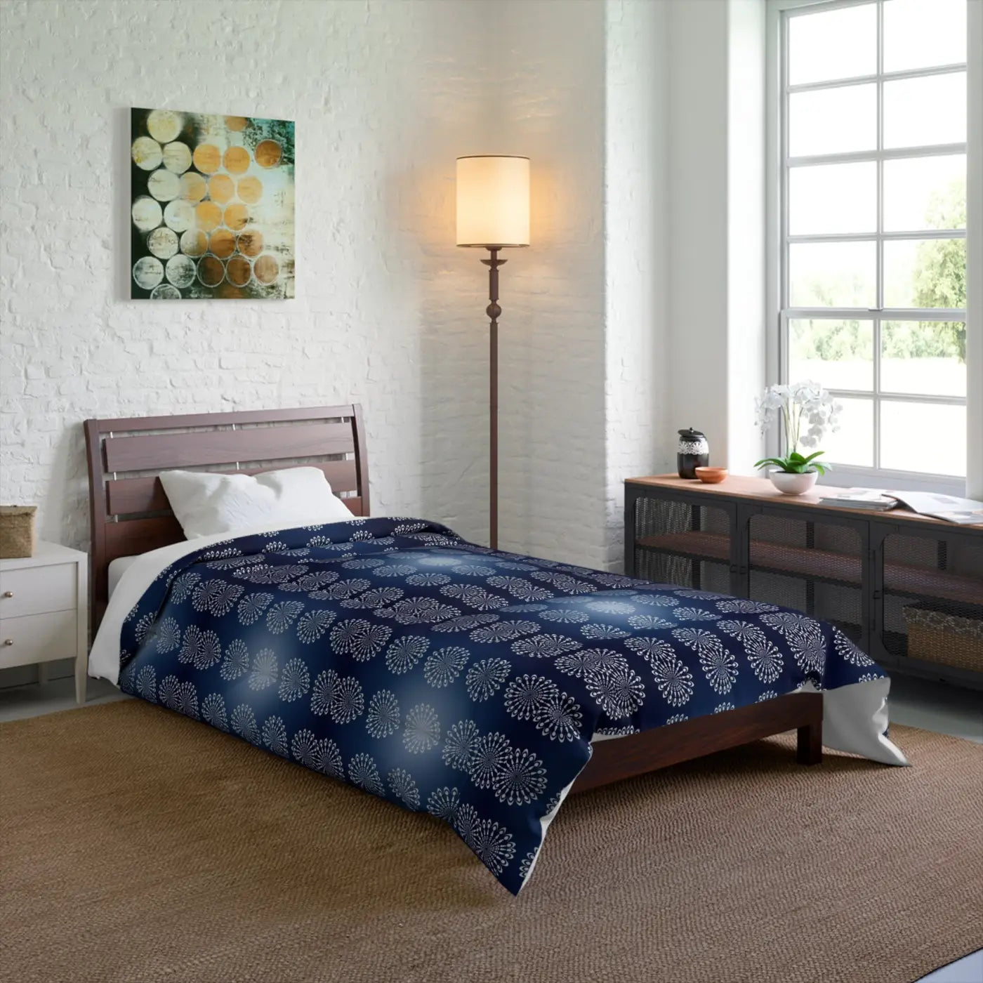 Navy Blue Mandal Pattern Blanket - Cozy Eco-Friendly Gifts - DipaliZ