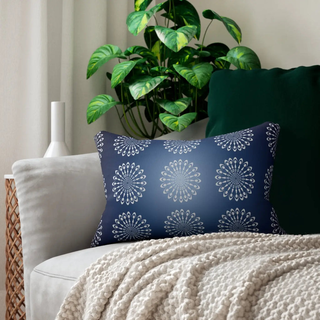 Navy Blue Pillow - Geometric Mandal Pattern Lumbar - DipaliZ