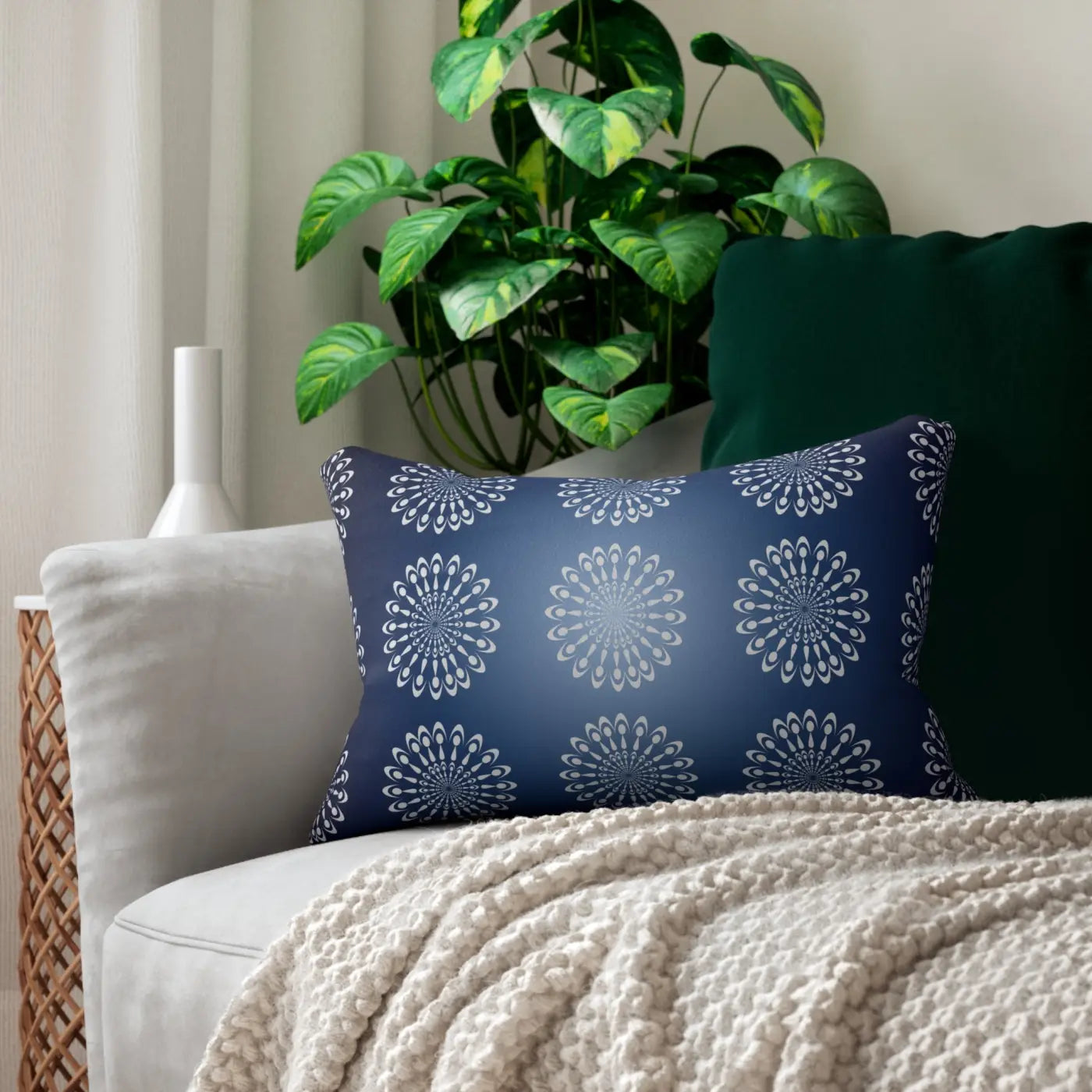 Navy Blue Pillow - Geometric Mandal Pattern Lumbar - DipaliZ