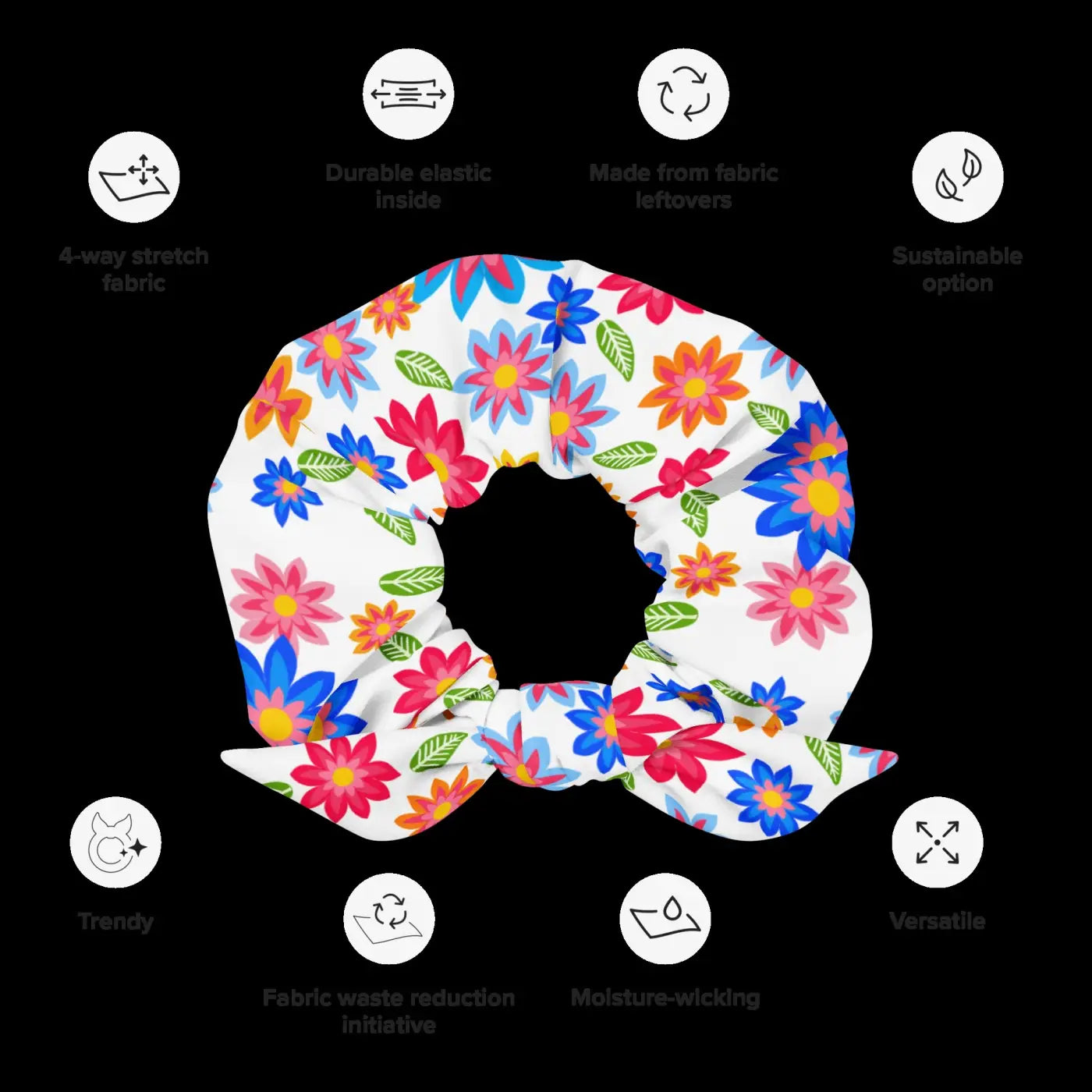 Eco Scrunchie - Multi Colored Flowers Recycled Fabric - DipaliZ