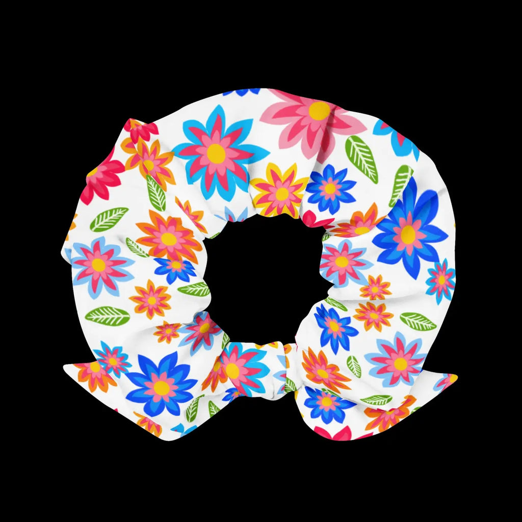 Eco Scrunchie - Multi Colored Flowers Recycled Fabric - DipaliZ