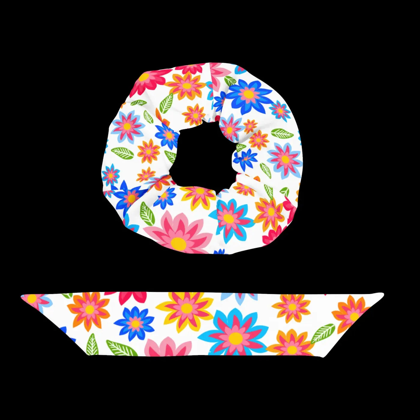 Eco Scrunchie - Multi Colored Flowers Recycled Fabric - DipaliZ