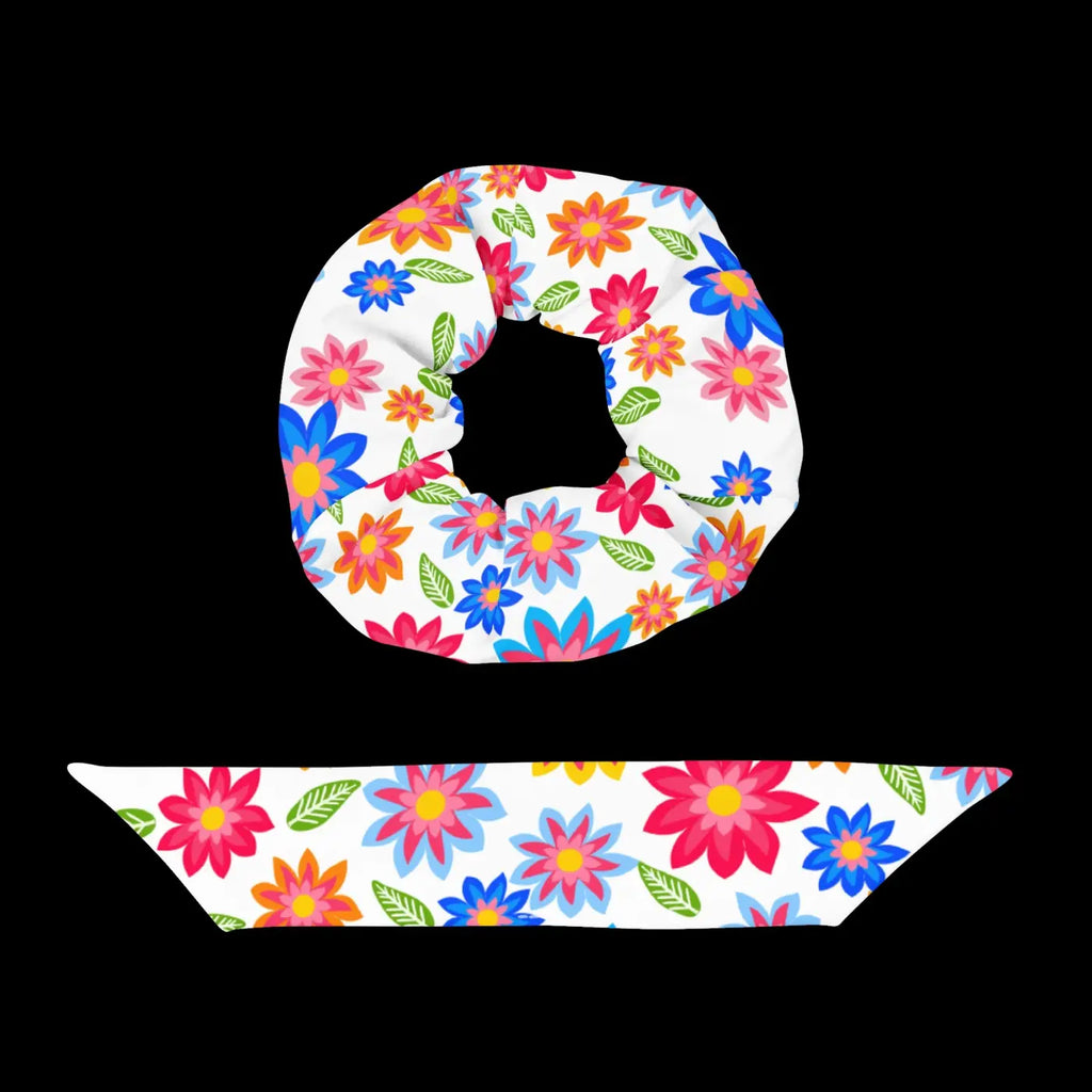 Eco Scrunchie - Multi Colored Flowers Recycled Fabric - DipaliZ