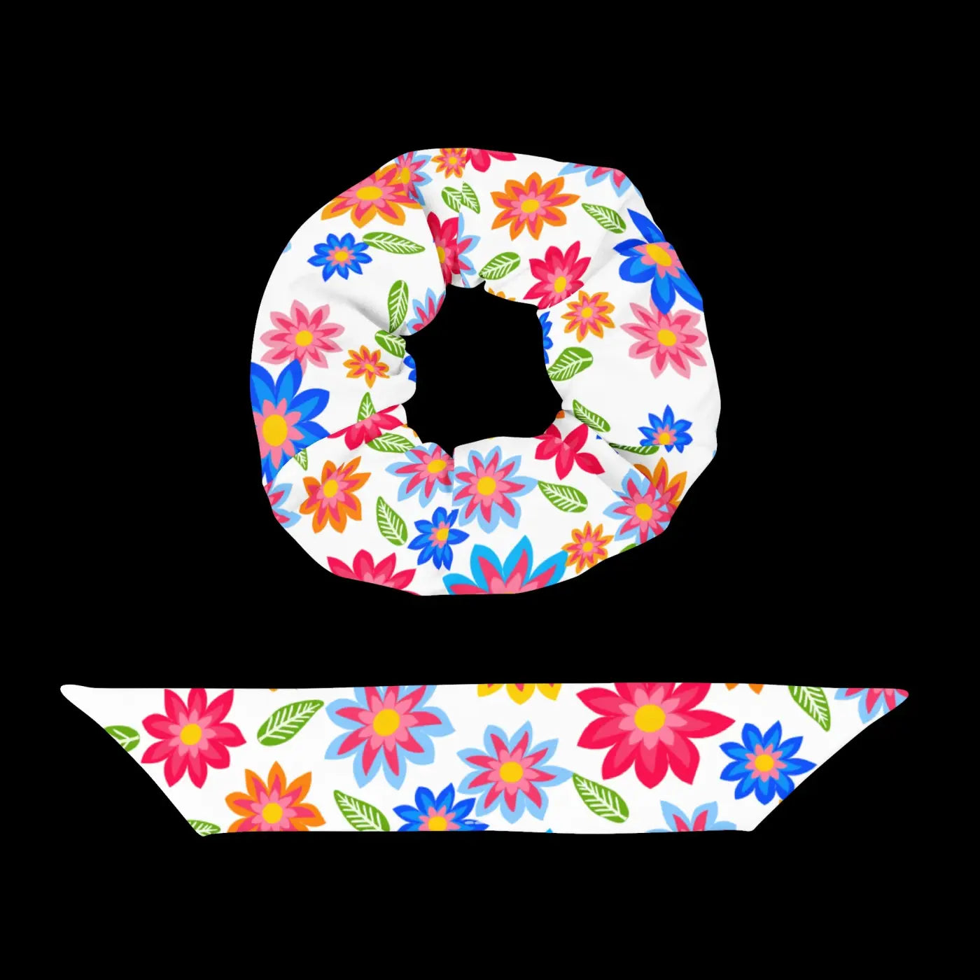 Eco Scrunchie - Multi Colored Flowers Recycled Fabric - DipaliZ