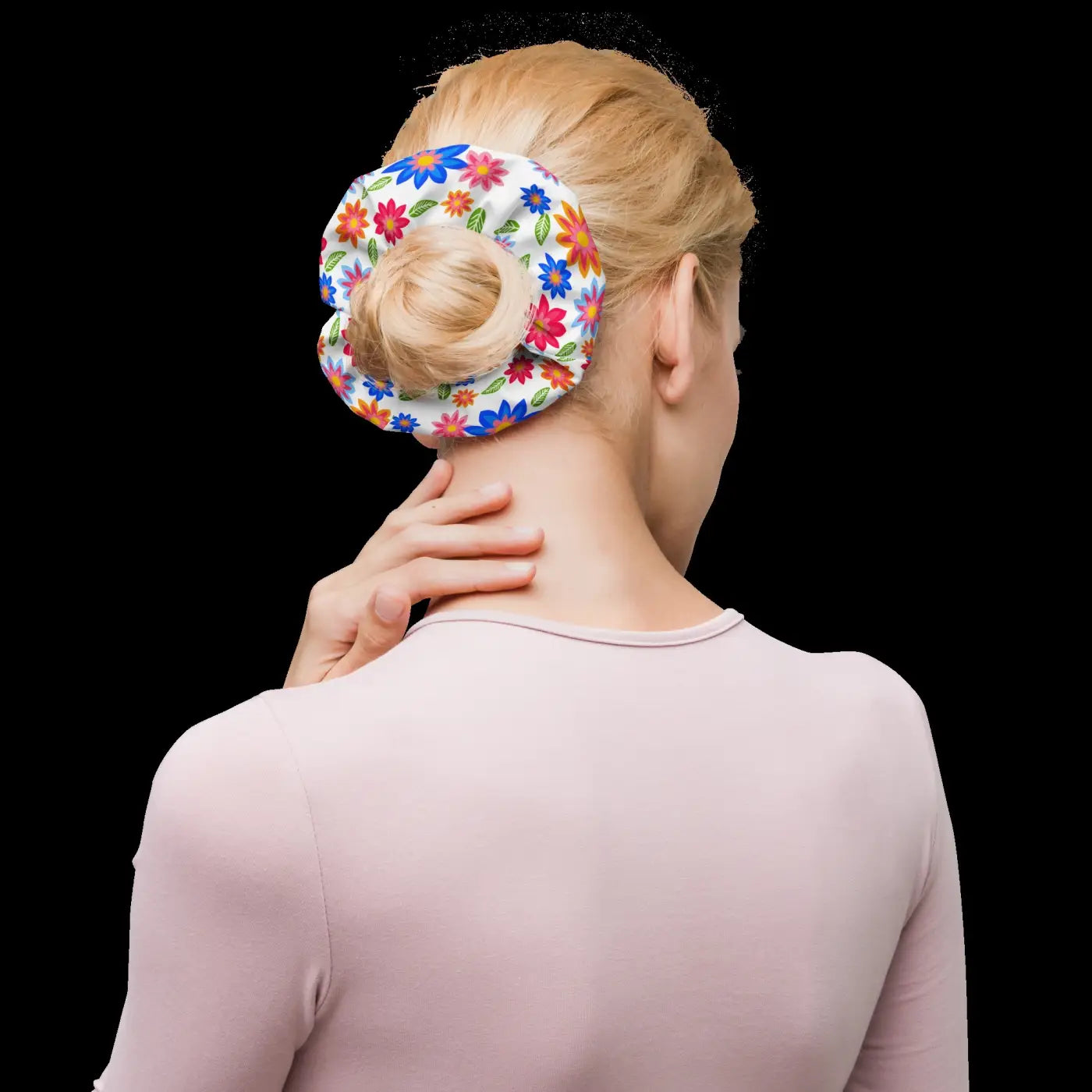 Eco Scrunchie - Multi Colored Flowers Recycled Fabric - DipaliZ
