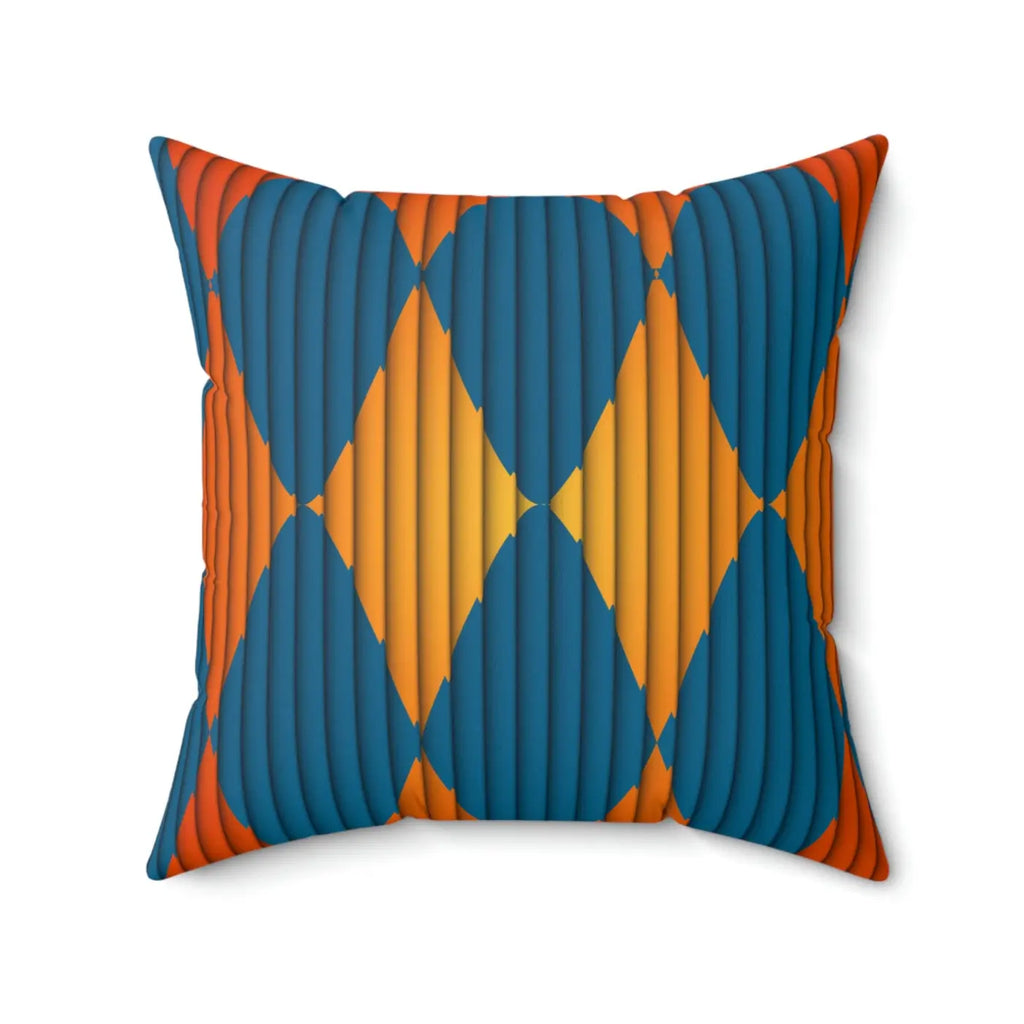Geometric Polyester Square Pillow - Orange and Blue - DipaliZ