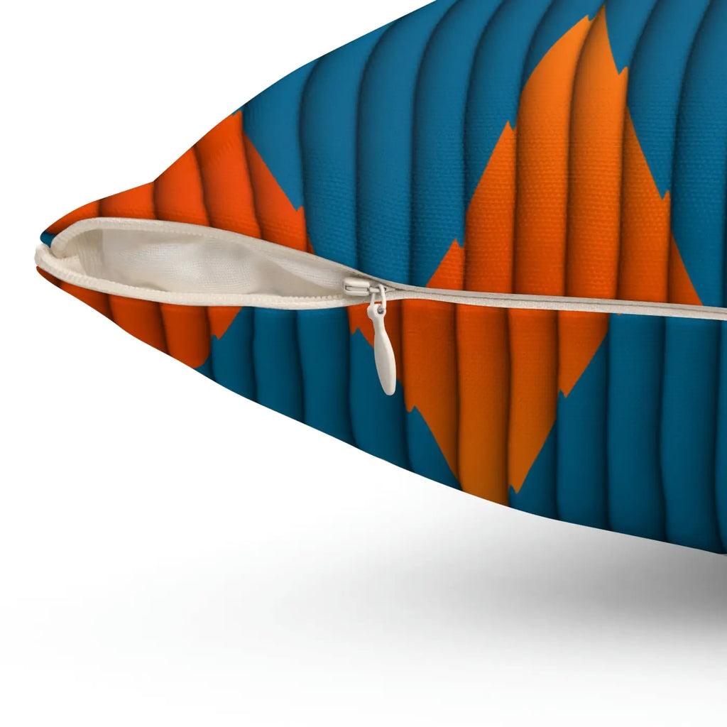 Geometric Polyester Square Pillow - Orange and Blue - DipaliZ