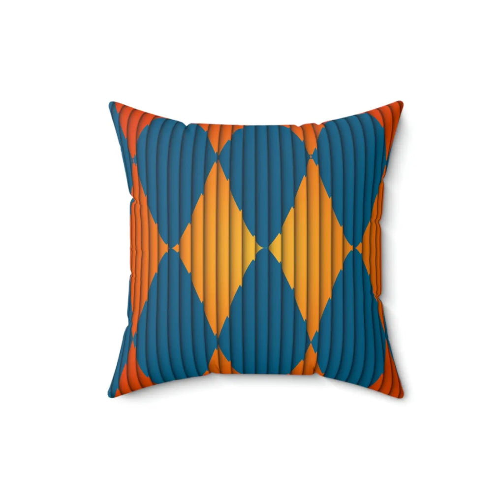 Geometric Polyester Square Pillow - Orange and Blue - DipaliZ