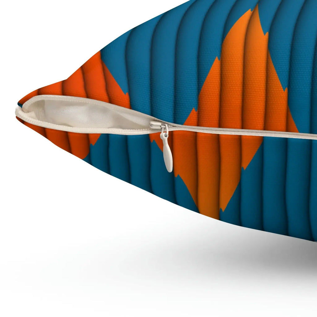 Geometric Polyester Square Pillow - Orange and Blue - DipaliZ