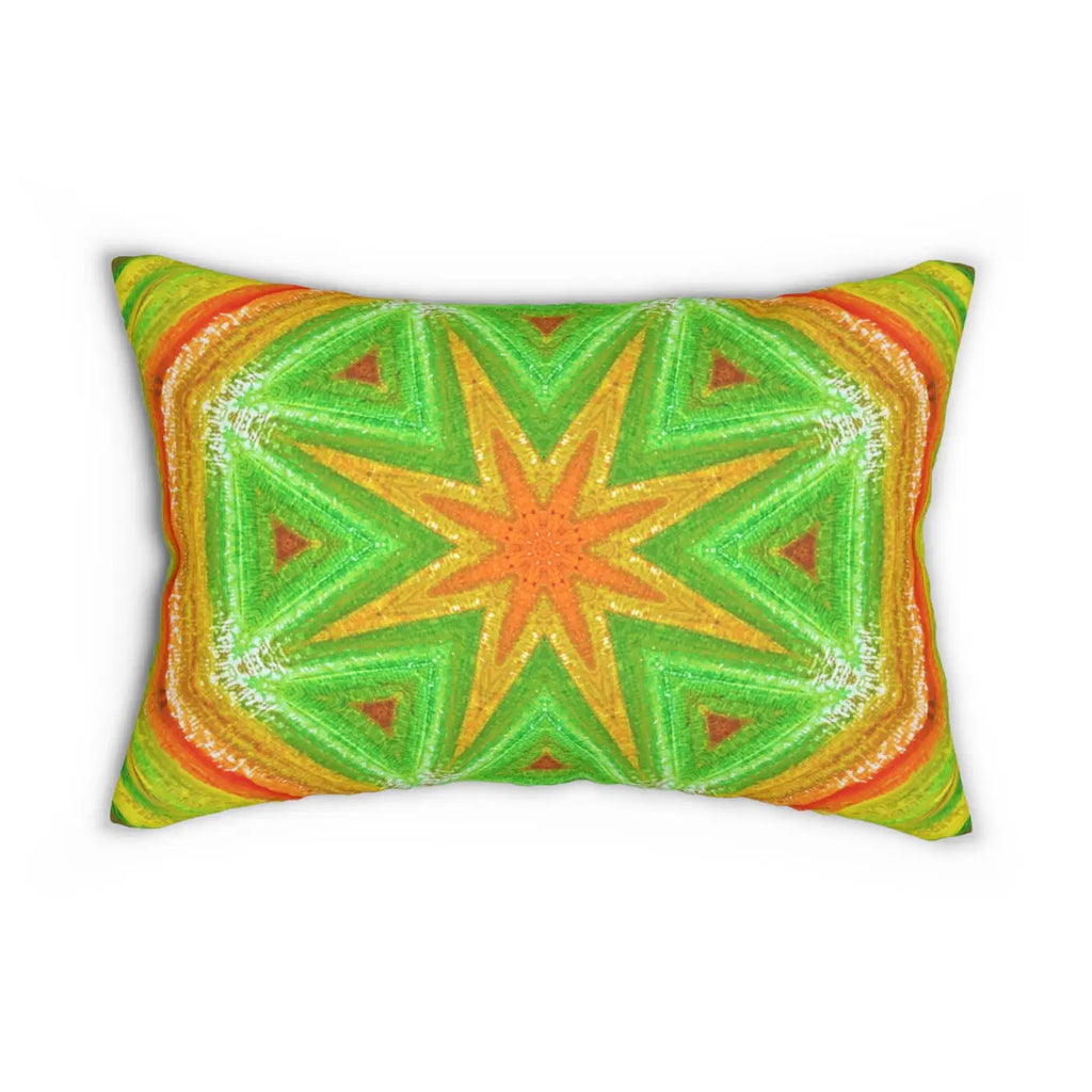 Geometric Spun Polyester Lumbar Pillow - Orange and Green - DipaliZ
