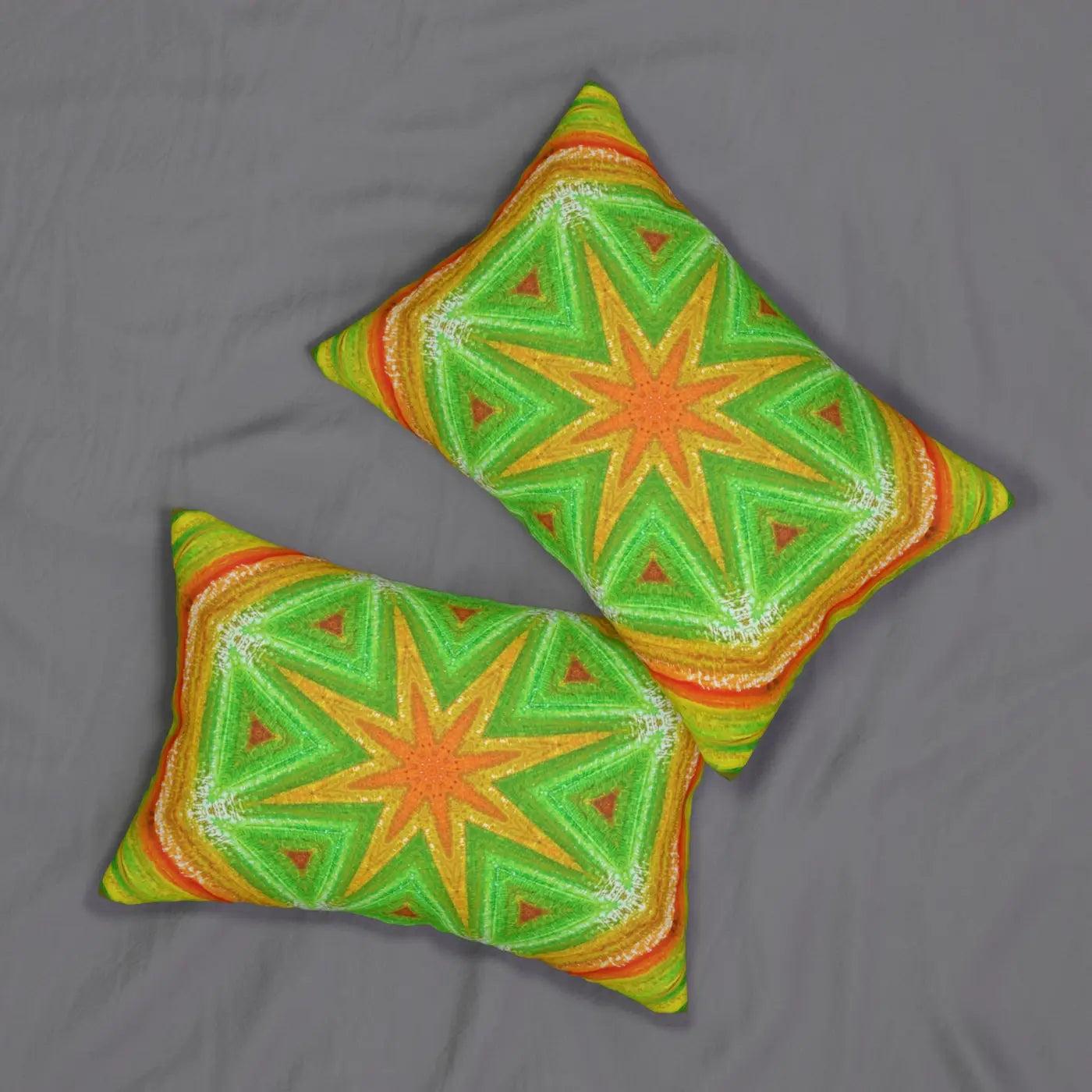 Geometric Spun Polyester Lumbar Pillow - Orange and Green - DipaliZ