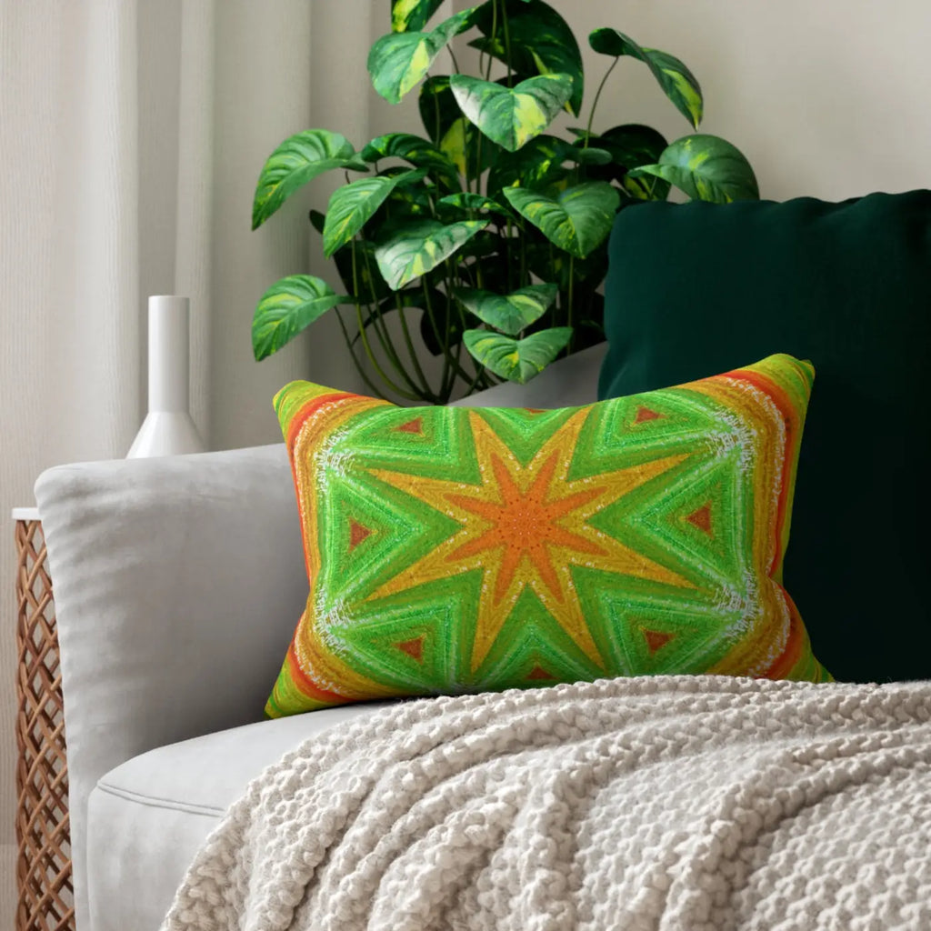 Geometric Spun Polyester Lumbar Pillow - Orange and Green - DipaliZ